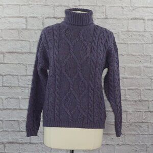 Vintage 80s Pure New Wool Scotland Cable Knit Chunky Turtleneck Sweater